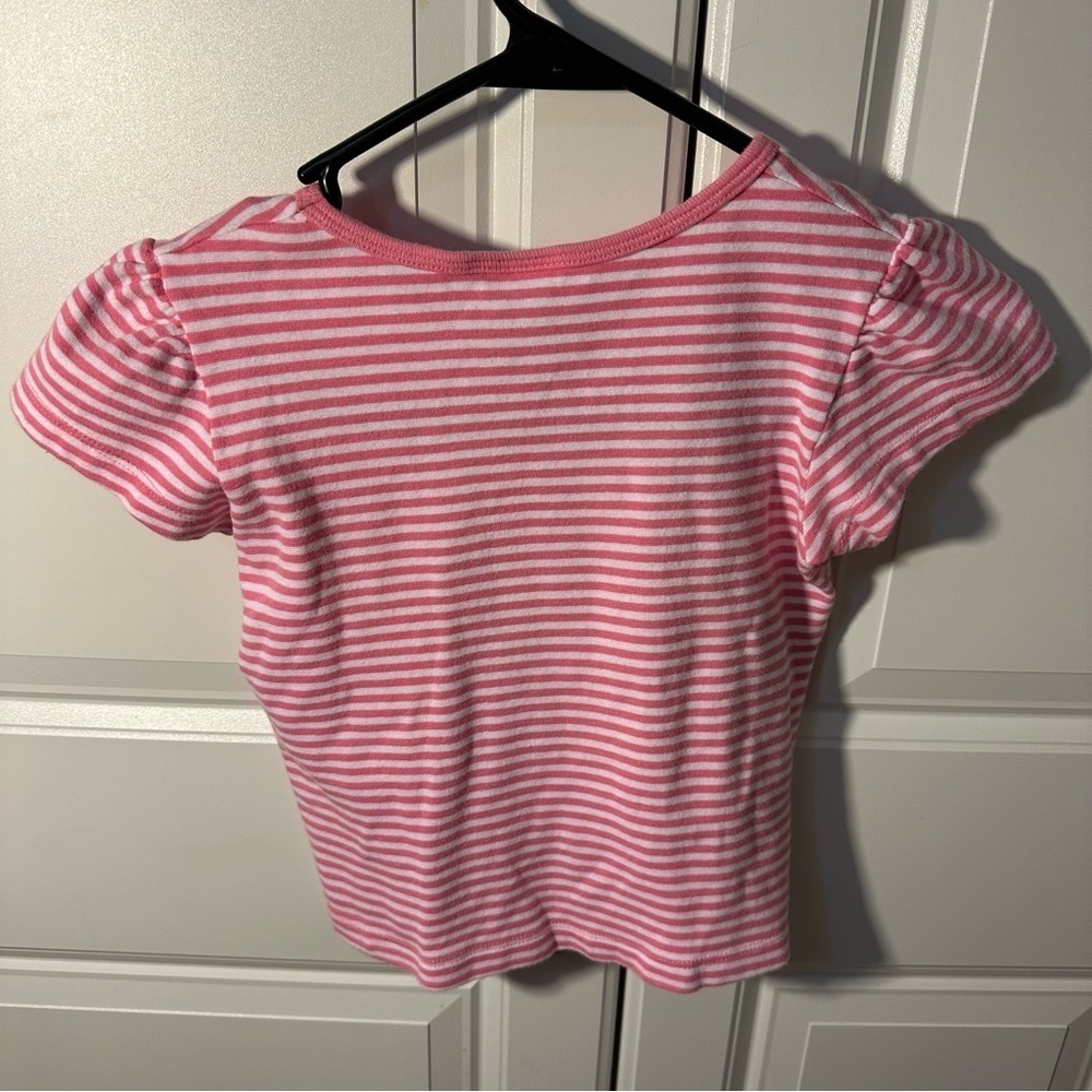 Llama embroidered appliqué size 6 white pink stripe girls short sleeve tee - Picture 4 of 4